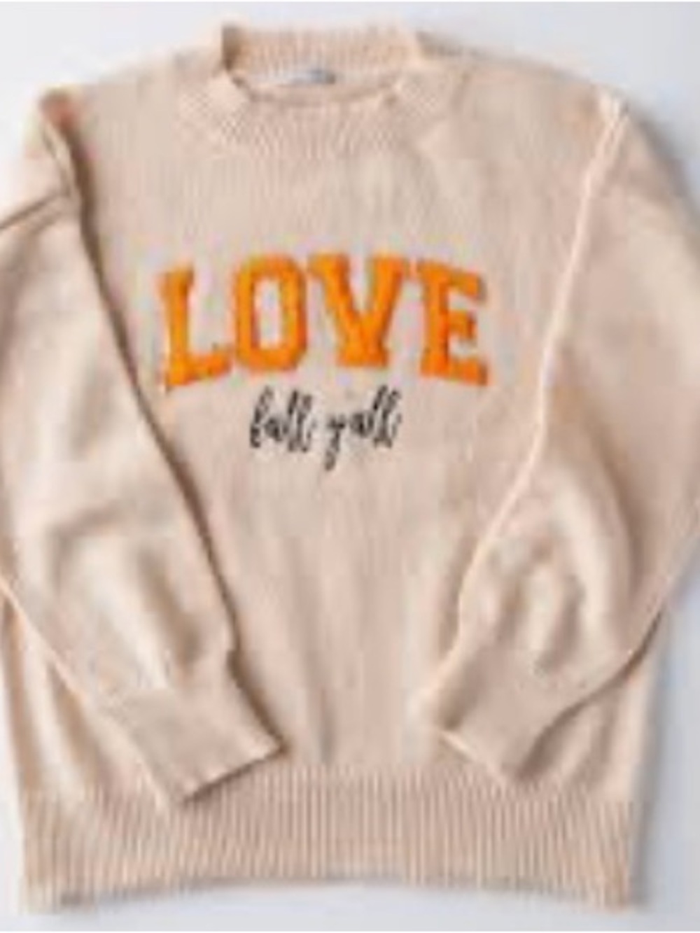 NWT Love Cream Crewneck Sweater with Orange LOVE fall y’all Lettering XL